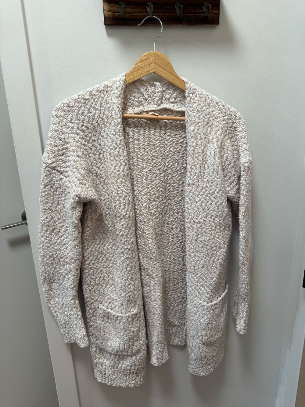 Cream Open-Front Knit Cardigan